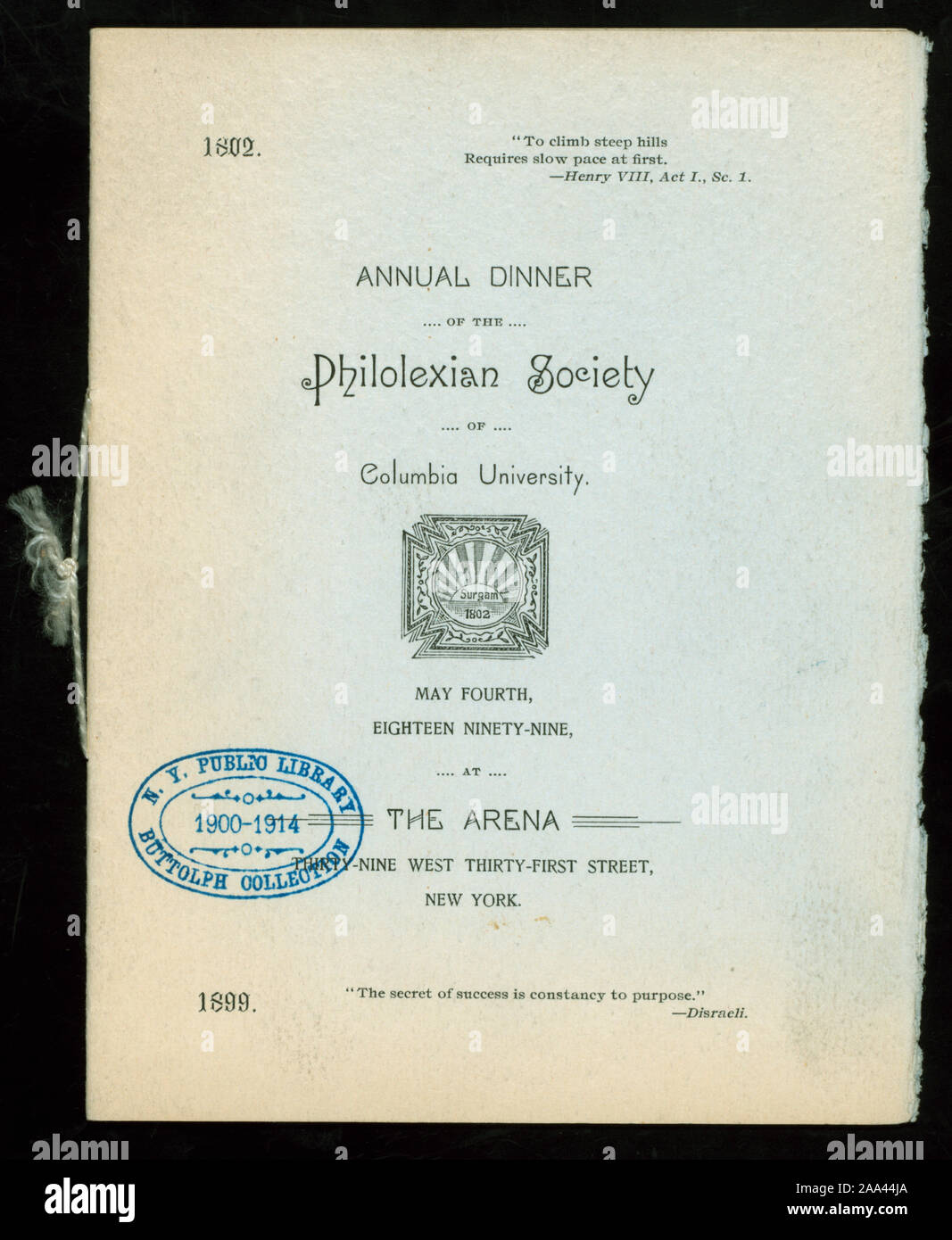An 1899 invitation to the Annual Dinner of the Philolexian Society